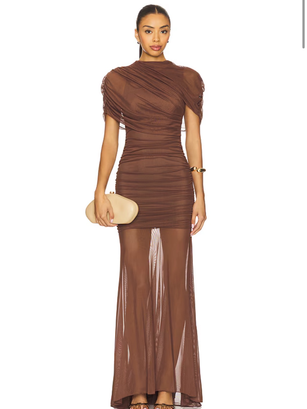 Amanda Uprichard Brown Maxi X Revolve Evianna Mesh Gown In Chocolate Medium